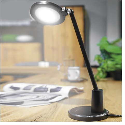 EMOS dimmbare LED Tischlampe WESLEY 12W, Helligkeit max. 700lm, Lichtfarbe einstellbar 2700-6000K, Lampenarm klappbar, 1,5m Netzkabel, CRI>95, Leuchtdauer 30000 h, schwarz