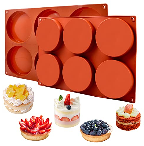 2 Pack Large Silicone Molds for Baking/Non-Stick 4 inch 6-Cavity Round Silicone Baking Mold for Whoopie Pie Pan, Corn Bread, Candy, Eggs, Muffin, Soap,
