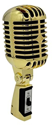 Gold Plated Metal Vintage Metal Condenser Streaming Microphone, Old Retro Vintage Style, Cardioid Mic wtih XLR Cable for Streaming, Broadcasting, Studio Recording, Props, Hand Prop, Hand Held