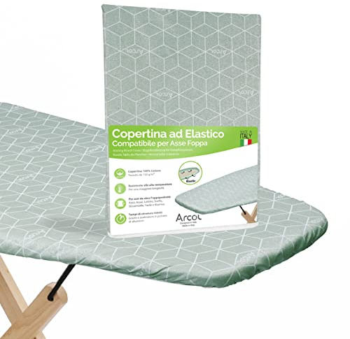 ARCOL Copriasse Compatibile per Asse da Stiro Foppapedretti, Copertina Ricambio ad Elastico, Made in Italy, Copertura Copriasse da Stiro 100% Cotone (Copertina, Verde Stampa Moderno)