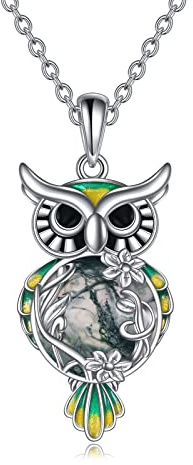 YAFEINI Mondstein Eulen Halskette Geschenke Sterling Silber Filigraner Eulen Anhänger Halskette Schmuck für Damen und Mädchen