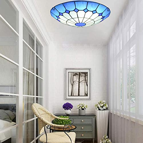 BOTOWI Tiffany Dome Unterputz Deckenleuchte Leuchte 12 Blau Mittelmeer LED Buntglas Deckenleuchte Kreatives Design Viktorianische Pendelleuchte für Kinder, Schlafzimmer, Hotel, Arbeitszimmer