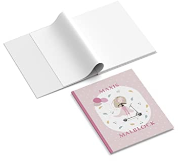 Skizzenbuch personalisiert mit Name + Titel | Mädchen mit Luftballons | 210 x 297 mm | Hardcover | rosa | Papier 120 g/m² | Blanko Innenseiten | Malbuch | Erinnerungsbuch | Zeichnungen | Notizen