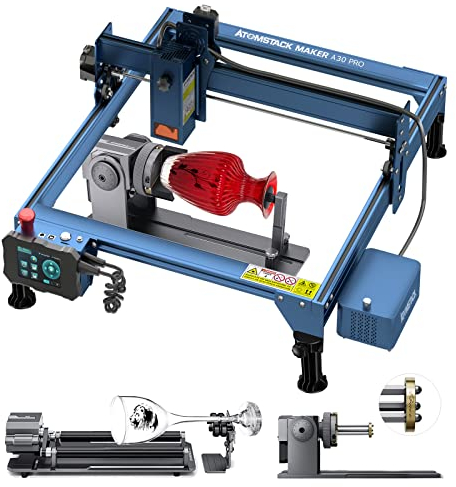 ATOMSTACK A30 PRO Lasergravur Maschine 160W, mit R1 PRO Laser-Rotationswalze mit Risern, 33W Laserschnitt Laser Graviermaschine, Laserfokus 0,08 * 0,1mm, große Fläche 400 x 400 mm