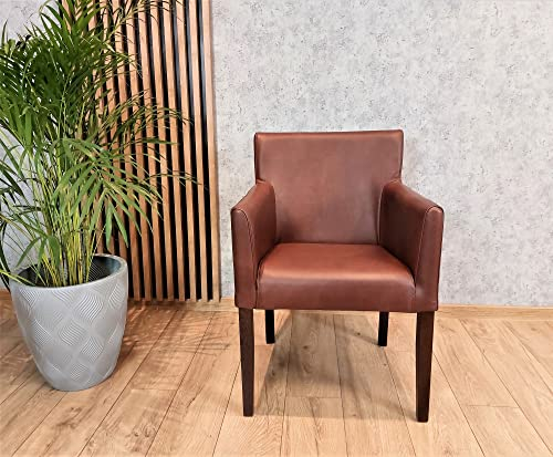 Quattro Meble Breite Echtleder Esszimmerstühle mit Armlehnen Kross Arm Kolonialstil Stühle Lederstühle Sessel Leder Esszimmer Stuhl Leder Granada Cognac
