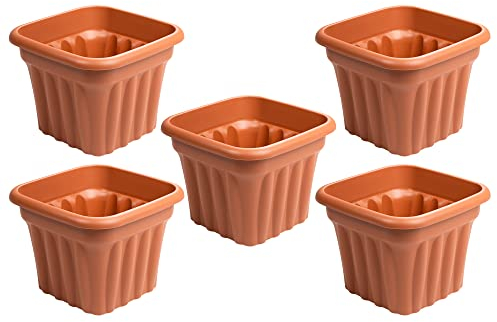 (Set of 5) 40cm Large Terracotta Plastic Square Planters Indoor/Outdoor Plant Pot Lightweight & Weather Resistant Contemporary Style Garden Planter Plant Herb Pot Nursery Pot For Home