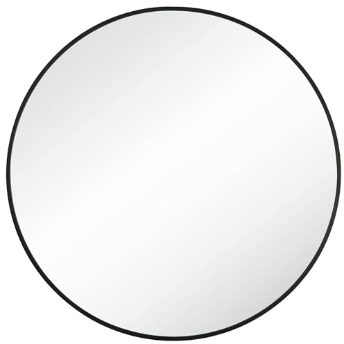 SONGMICS Wandspiegel, Spiegel rund, Ø 76 cm Badezimmerspiegel, Metallrahmen, einfache Montage, modern, für Bad, Wohnzimmer, Schlafzimmer, Flur, Eingangsbereich, tintenschwarz LWM103B01