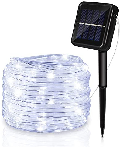 Cecaylie LED Lichterkette Solarbetrieben, 10m 100 Kaltweiß LEDs Solar Lichtschlauch, IP65 Wasserdicht 8 Modi LED Schlauch für Auße für Garten, Balkon, Hochzeit, Party Weihnachtsbeleuchtung