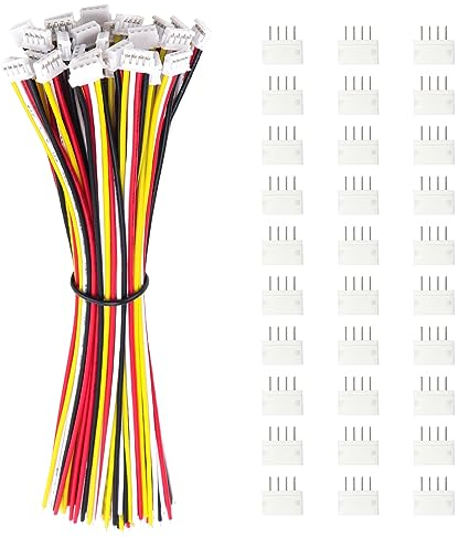 Lyeteung 30 Sets JST 1.5 ZH 4 Pin Steckverbinder, Mini Micro JST 1.5 mm 4-Poliger Stecker mit 150mm 26AWG Kabel & Female