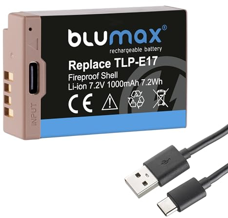 Blumax Battery Replacement for Canon LP-E17 | 1000 mAh - with USB Type-C Charging Socket/NTC Sensor & V1 Housing - for EOS RP R8 R100 M6 - (Partially Decoded)