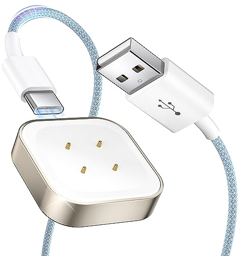 NEWDERY Ladekabel für Fitbit Versa 3/Versa 4/Sense/Sense 2, 1M Ersatz USB-C Smartwatch Ladekabel, Magnetische Ladestation, Nylon Geflochtene für Fitbit Ladegerät Dock für Google für Pixel Watch 2/3