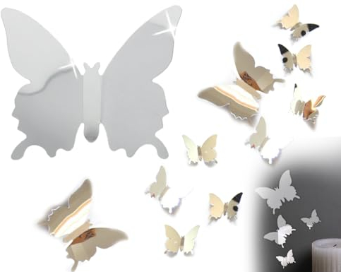 KAPSING 36 Stück Schmetterlinge Deko, Schmetterlinge Aufkleber, Silber Spiegel SchmetterlingeWandaufkleber Deko, Schmetterlinge für die Schlafzimmer Wand Wohnzimmer