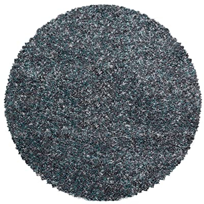 Carpetsale24 Teppich Wohnzimmer Shaggy Flokati Blau - Grau - Weiß 200 cm Rund Meliert Design - Moderne Hochflor Teppich Schlafzimmer Extra Weich und Pflegeleicht - Flauschiger Teppich Langflor Rund