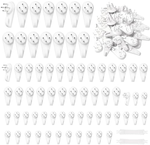 72 ganchos para cuadros que no dejan rastro para paredes duras, ganchos para colgar cuadros, ganchos para colgar fotos, ganchos de plástico para paredes de yeso sin clavos, ganchos de fotos, ganchos