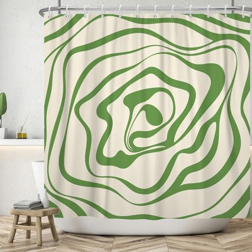 ASDCXZ Tenda da doccia 180 x 200 cm, moderna, semplice, verde, beige, irregolare, motivo ondulato, lavabile, in poliestere, impermeabile, per vasca da bagno con 12 ganci