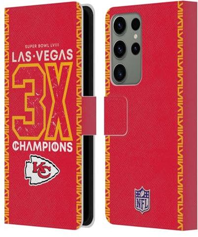 Head Case Designs Offizielle NFL 3X Meister Der Kansas City Chiefs Meister des Super Bowl LVIII 2024 Leder Brieftaschen Handyhülle Hülle Huelle kompatibel mit Samsung Galaxy S23 Ultra 5G