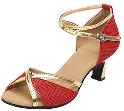 Damen Prom Dance Square Latein Ballsaal Schuhe Tanzschuhe Damen Mittelabsätze Pailletten Pumps, rot, 40 EU