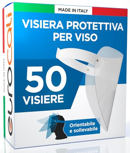 50 Visiere Protettive Integrali per Viso Orientabili e Sollevabili in Policarbonato Trasparente Anti Appannamento Protezione Paraschizzi Professionale con Spessore 1mm per Viso e Occhi Made In Italy