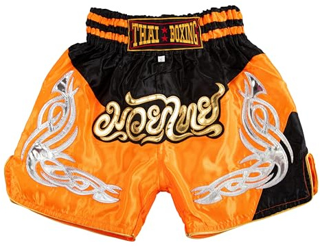 MUAY NATION Shorts de Boxe Thaï pour Enfants (2 à 12 Ans) Filles et garçons, Shorts pour Muay Thaï, MMA, Arts Martiaux (FR/ES, Âge, 6 Ans, 8 Ans, Taille Normale, PRM Orange/Noir)