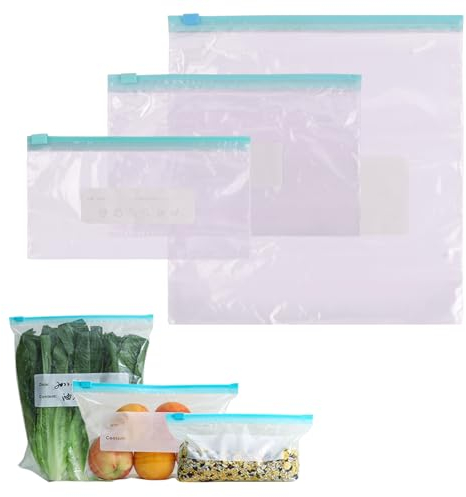 Anseom 45 Pezzi Sacchetti per Alimenti Riutilizzabili, Sacchetti in Silicone Senza BPA Sacchetti per Freezer con Cerniera Sacchetti Ermetici per Sigillare, Sacchetti per Sandwich Frutta Verdura Carne