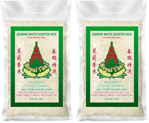 ROYAL THAI RICE - Riz Parfumé au Jasmin à Grains Longs - 1 X 4,5 KG (Lot de 2)