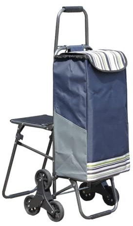 Einkaufstrolley Trolley 33L Einkaufstrolley Mit 6 Rädern Mit Sitz Faltbarer Abnehmbarer Einkaufswagen Für Ältere Menschen Treppensteigen Supermarkt Einkaufstasche mit Rollen(Blue)
