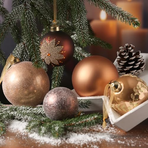 Christbaumkugel Weihnachtskugel Glas glänzend matt glitzernd 12 St. (Braun Karamell)