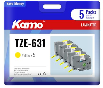 kamo Bänder kompatibel mit Brother P-touch 12mm 0.47 Schriftbänder TZe-631 TZe631 TZ-631 TZ631 Laminated Gelb, für Beschriftungsgerät PT-P300BT PT-H100R PT-H110 PT-H110 PT-P700 PT-D410 PT-H200