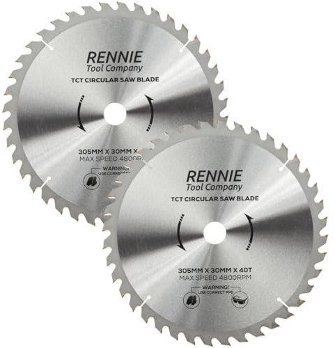 2 PACK - 305mm x 30mm x 40T TCT Circular Wood Saw Blades Includes 25mm 20mm & 16mm Bore Reduction Rings. Compatible with Bosch Makita Dewalt Circular Saw Etc.