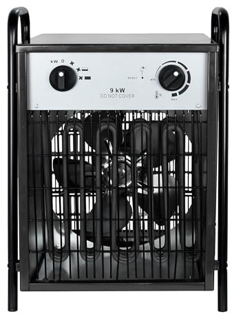 FIVMEN 9KW Heizlüfter Elektroheizung mit 4 Heizstufen Elektroheizer Bauheizer mit Integriertem Thermostat Elektrische Heizung Heater für Räume 10-80 m³, Schwarz