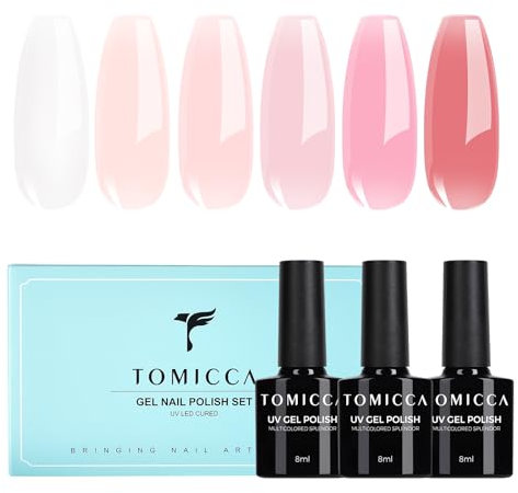 TOMICCA Vernis Semi Permanent Rose, 6 Couleurs Transparent Nude Pink Vernis à Ongles gel, Vernis Gel UV Naturel Soak-Off UV/LED Manicure Gel Lacquer Varnish pour Onglerie DIY Home, 8ml
