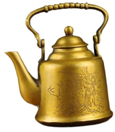 Milageto Statue de théière en laiton, Flagon de Pot en cuivre, bouilloire à eau portative, théière de cuisinière sculptée pour table de pendaison de, Style C
