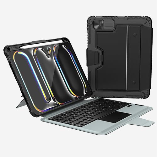 Nillkin iPad Pro 11 inch (M5,2025/M4,2024) Case with Detachable Keyboard, Magic Trackpad, Camera Cover, 7 Colors Backlit, Portrait/Landscape Modes, Rugged Keyboard Case for iPad Pro 11” 5th Gen, Black