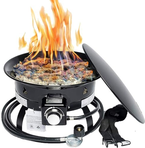 Braciere A Gas da Esterno - Riscaldatore Portatile A Gpl da Esterno con Tubo, Rocce Laviche E Base - Falò Leggero, Pulito E Senza Fumo Perfetto per Giardino, Spiaggia O Campeggio - 48 Cm