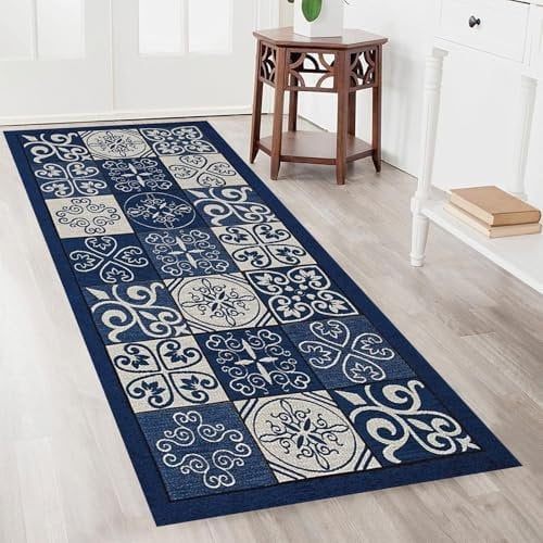 GUOJUN Alfombra de Cocina 40 x 500 cm Largas y Baratas Antideslizante Lavable Corredor de Cocina Pelo Corto Suave, Vintage para Cocina, Pasillo, B