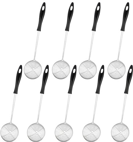 Trendecor 9 Stück Kescher für Fondue Sieb, Schaumlöffel Edelstahl mit Griffen Edelstahl Küchensieb Die Praktischen Feinmaschig Siebkelle für Spaghetti, Gemüse und Hot Pot Zubehör