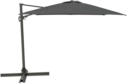 METRO Professional Sombrilla de Terraza Colgante, Aluminio/Poliéster, 3x3m, Sombrilla de Jardín con Manivela, Protección UV50+, Giro de 360°, Impermeable, Gris Oscuro (Gris oscuro)