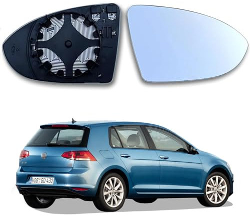 AUTOWNLUX Spiegelglas Golf 7 Rechts Beheizbar Asphärisch Passend Spiegelglas Rechts Beifahrerseite Ersatzspiegelglas Golf 7 Außenspiegel Glas mit Trägerplatte