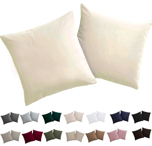 Soifox Kissenbezug 40x40 2er Set - Creme kopfkissenbezug Für Kissen 40 x 40 cm 100% Mikrofaser Resistent und Hypoallergen Kissenbezüge mit Reißverschluss