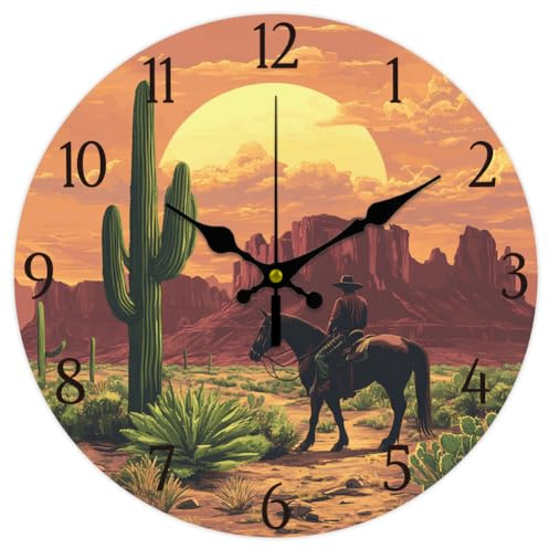 CHGCRAFT Kaktus-Cowboy-Wanduhr, 30,5 cm, batteriebetrieben, Sonnenuntergang, nicht tickend, leise, dekorative Uhr für Wohnzimmer, Büro, Schlafzimmer, Heimdekoration