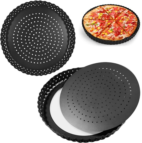 AZKEEGREY Lot de 2 moules à quiche perforés avec fond amovible 28 cm Antiadhésif