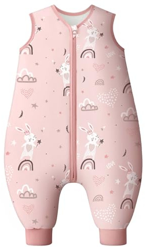 Looxii Schlafsack Baby mit füßen 2.5 Tog Baumwolle Warm Winterschlafsack Baby Schlafsack mit Beinen für Kinder 4-6 Jahre Jungen Mädchen 100 cm Rosa Rabbit