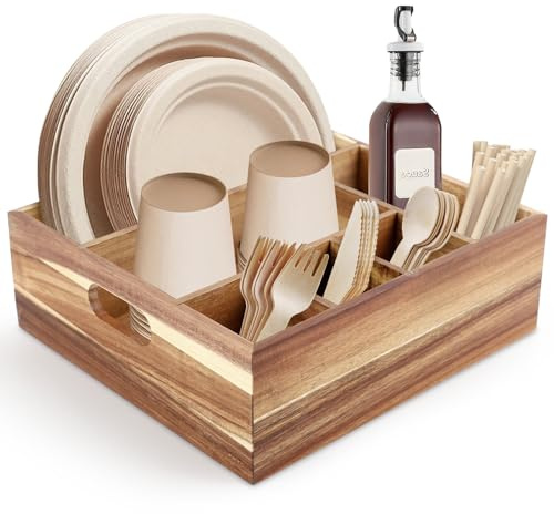 unbholkk Range-couverts en bois avec 6 compartiments pour assiettes, tasses, porte-couverts pour cuisine, camping, buffet