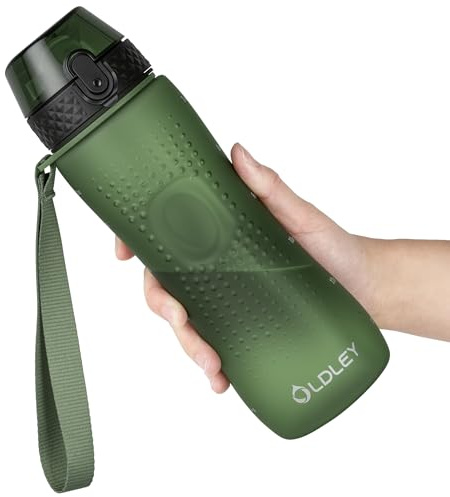 OLDLEY 750ml/25oz Water Bottles with Straw BPA Free Tritan Water Bottles for Gym School Sports Outdoor Leakproof Time Markings Durable Drink Bottles for Adult Kids Women Men (Army Green)
