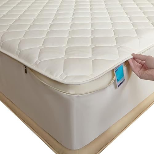 Coprimaterasso con Cerniera - Fodera Materasso Trapuntato, Imbottito, 80x190/90x190/120x190/140x200/160x190 cm, Personalizzabile, Protettivo e Respirante(Bianco,120x190+20cm)