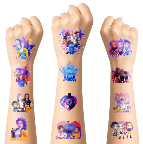 Tatouages Temporaires Kpop, Hunters Lot de 25 Feuilles de Tatouages Temporaires pour Enfant, Huntri Tatouages Cartoon Amovibles, Tattoos Temporaires Hunters