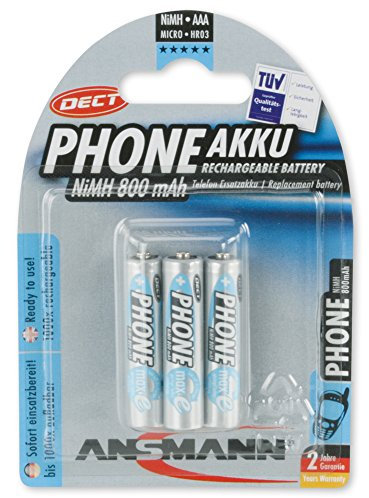 Ansmann 800 mAh DECT – Batterie/Pile rechargeable (Ni-MH (NiMH), 10,5 x 10,5 x 44,5 mm, aAA)