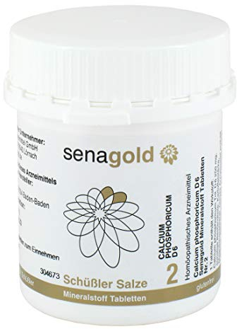 Senagold Schüssler Salze Nr. 2 - Calcium phosphoricum D6 – Das Salz der Knochen und Zähne - Glutenfrei - hergestellt nach Homöopathischem Arzneibuch in Deutschland - 400 Tabletten Schüssler Salze 2