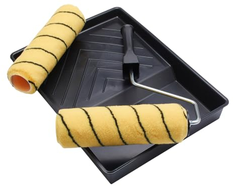 ProDec 9 Paint Roller Set for Emulsion & Masonry Paint - 2X Medium Pile Sleeves, Frame & Tray, Roller Sets for Painting Walls and Ceilings with Emulsion