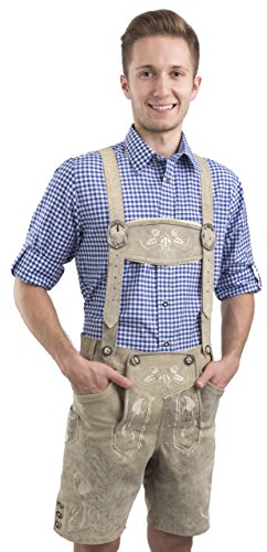 Herren Bergkristall Trachtenlederhose kurz helle oder dunkle Trachten Lederhose Oktoberfest (52, grau)